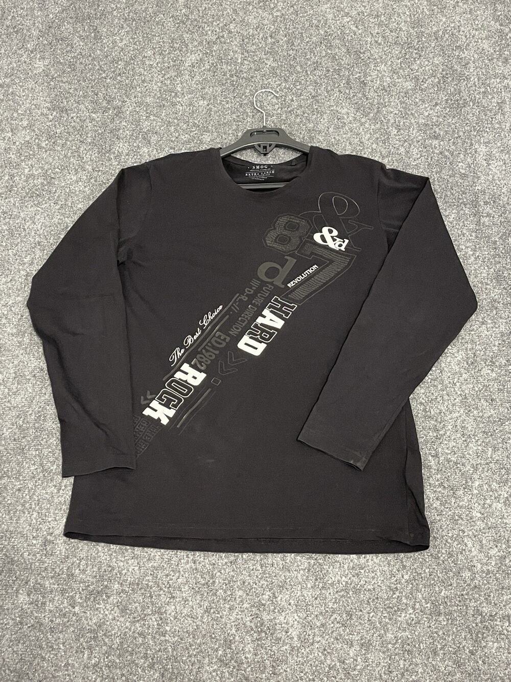 SMOG Hard Rock Shirt Mens Large Crew Neck Tee Long Sleeve Black Stretch N104